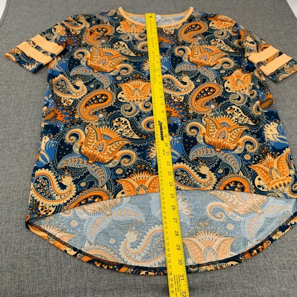 Lularoe Irma Paisley High & Low Tunic Top XS Short Sleeve Blue Orange Peach - Picture 2 of 10